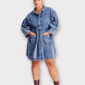Future collective acid Wash Blue Denim Shirt Dress
